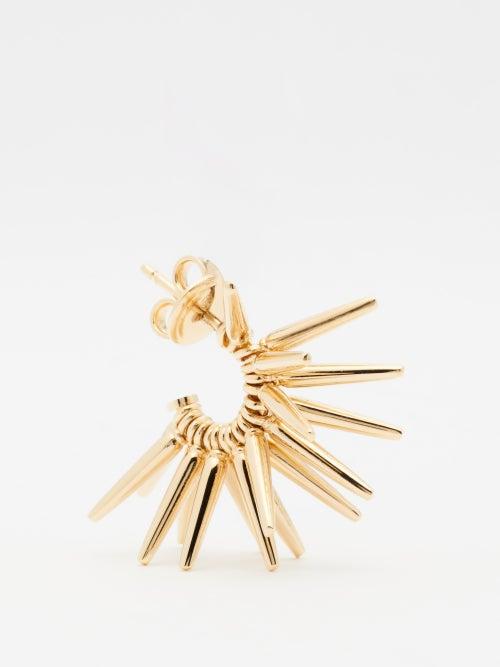Bottega Veneta - Cone-spike 18kt Gold-plated Silver Hoop Earrings - Womens - Yellow Gold