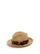 Matchesfashion.com Fil Hats - Sinatra Feather Trimmed Straw Hat - Womens - Beige
