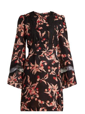 Matchesfashion.com Dundas - Cherry Print Silk Georgette Mini Dress - Womens - Black Pink