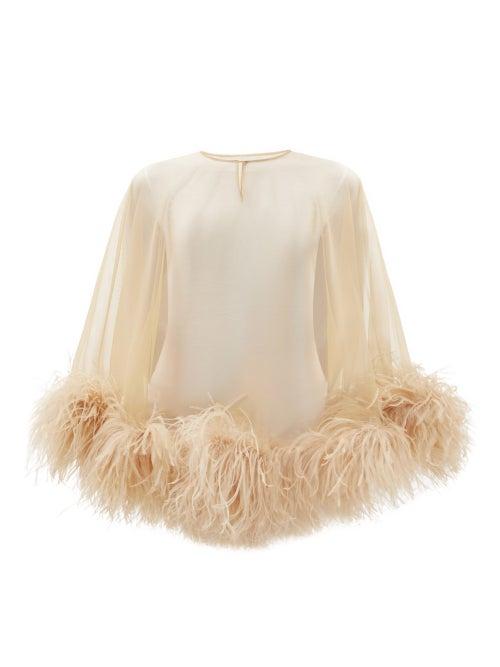Matchesfashion.com Maison Margiela - Feather-trim Mesh Cape - Womens - Nude