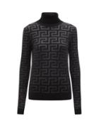 Versace - Greca-intarsia Wool-blend Roll-neck Sweater - Womens - Black