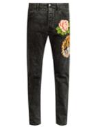 Gucci Floral-embroidered Slim-leg Jeans