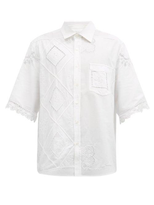 Matchesfashion.com Marine Serre - Lace-insert Embroidered Cotton-poplin Shirt - Mens - White
