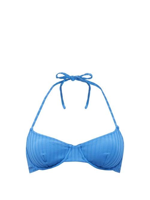 Matchesfashion.com Solid & Striped - The Ginger Ribbed Underwired Bikini Top - Womens - Blue