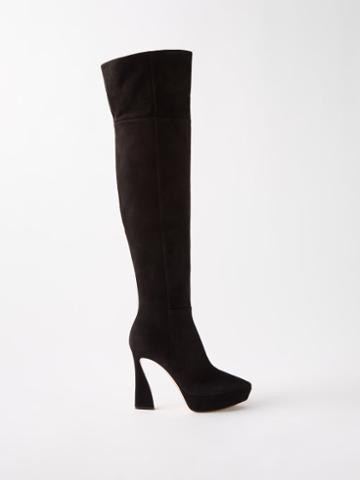 Gianvito Rossi - Flared-heel 85 Suede Over-the-knee Boots - Womens - Black