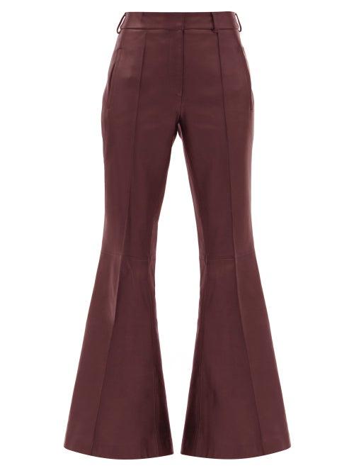Matchesfashion.com Khaite - Charles Kick-flared Leather Trousers - Womens - Burgundy