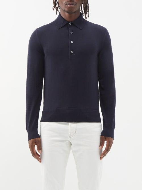 Tom Ford - Half-button Wool Polo Shirt - Mens - Navy