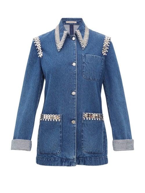 Matchesfashion.com Christopher Kane - Crystal-trimmed Point-collar Denim Jacket - Womens - Denim