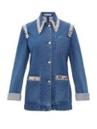 Matchesfashion.com Christopher Kane - Crystal-trimmed Point-collar Denim Jacket - Womens - Denim