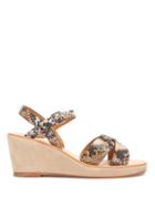 Matchesfashion.com A.p.c. - Judith Python-embossed Leather Wedge Sandals - Womens - White Multi