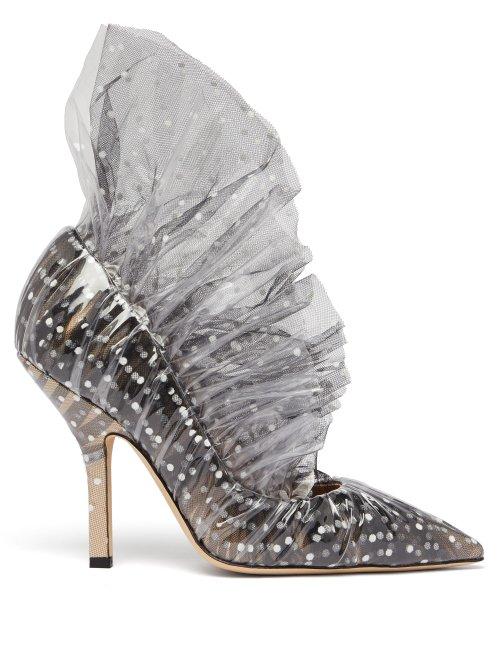 Matchesfashion.com Midnight 00 - Shell Polka Dot Tulle & Pvc Pumps - Womens - Nude Multi