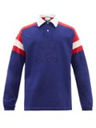 Matchesfashion.com Gucci - Tennis Logo Long Sleeved Cotton Polo Shirt - Mens - Navy