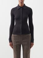 Saint Laurent - Ribbed-knit Silk Polo Top - Womens - Black