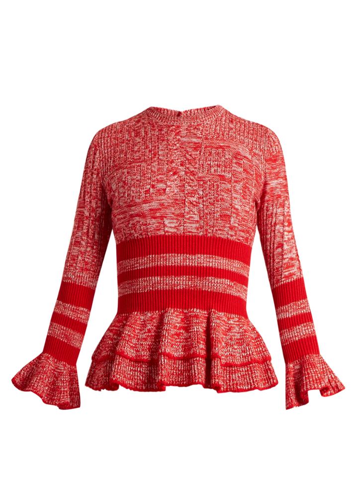 Alexander Mcqueen Peplum-hem Striped Wool And Silk-blend Sweater