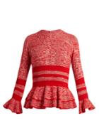 Alexander Mcqueen Peplum-hem Striped Wool And Silk-blend Sweater