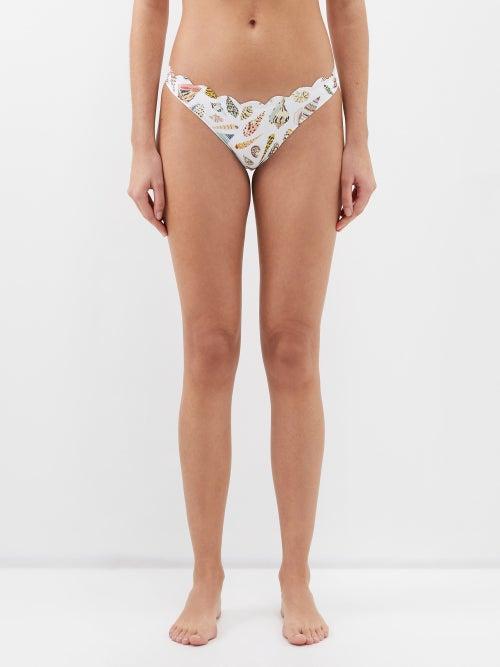 Marysia - Santa Barbara Scalloped Bikini Briefs - Womens - Ivory Multi