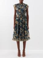 Ulla Johnson - Emine Ruffled Floral-print Silk-chiffon Dress - Womens - Navy