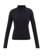 Ladies Rtw Jil Sander - High-neck Ribbed Wool Sweater - Womens - Dark Blue