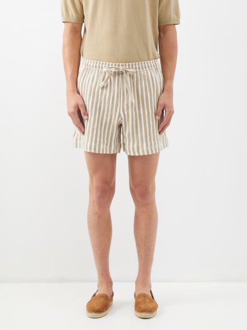 Commas - Lounge Striped Cotton-blend Seersucker Shorts - Mens - Brown Multi