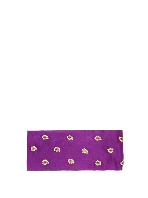 Matchesfashion.com Julia Clancey - Alice Teardrop Crystal Embellished Silk Headband - Womens - Purple