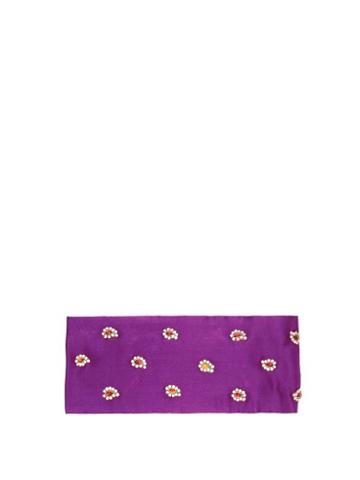 Matchesfashion.com Julia Clancey - Alice Teardrop Crystal Embellished Silk Headband - Womens - Purple