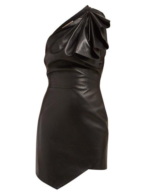 Matchesfashion.com Alexandre Vauthier - One Shoulder Leather Mini Dress - Womens - Black