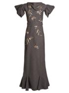 Matchesfashion.com Attico - Isabel Leaf Embroidered Checked Cotton Blend Dress - Womens - Grey