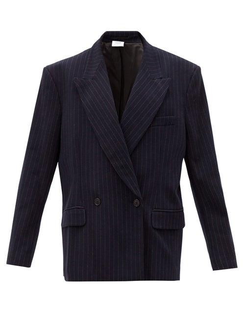 Matchesfashion.com Vetements - Double-breasted Pinstriped Twill Blazer - Womens - Navy