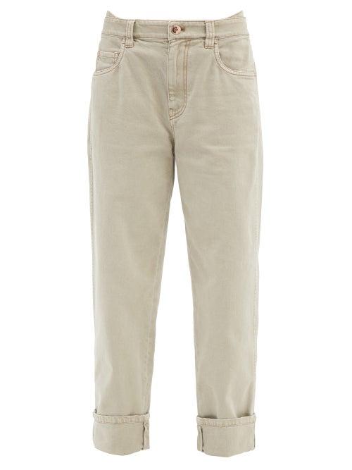 Brunello Cucinelli - Monili-embellished Cotton-blend Denim Jeans - Womens - Grey
