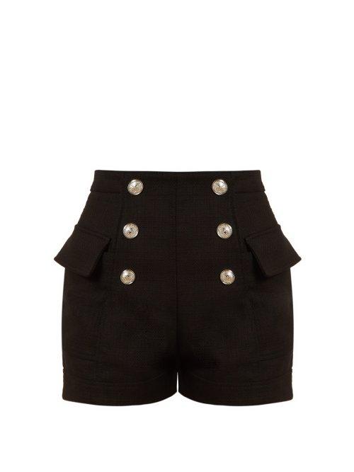 Matchesfashion.com Balmain - High Waist Cotton Shorts - Womens - Black