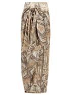 Matchesfashion.com Edward Crutchley - Raja Print Lam Wrap Skirt - Womens - Brown Multi