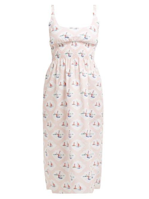 Matchesfashion.com Emilia Wickstead - Giovanna Boat Print Dress - Womens - Pink Print