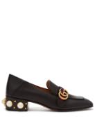 Matchesfashion.com Gucci - Peyton Faux Pearl Embellished Leather Loafers - Womens - Black