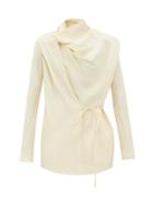 Petar Petrov - Lark Padded-shoulder Crepe Blouse - Womens - Ivory