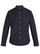 Matchesfashion.com Ami - Logo Embroidered Cotton Shirt - Mens - Navy