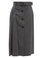 Matchesfashion.com Prada - Prince Of Wales Checked Wool Blend Midi Skirt - Womens - Grey