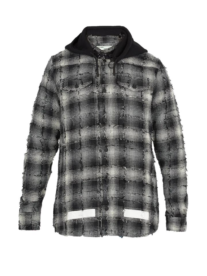 Off-white Hooded Checked Cotton-blend Shirt