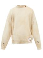 Mihara Yasuhiro - Distressed Waffle-knit Cotton-blend Sweater - Mens - White