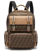 Matchesfashion.com Fendi - Ff Panelled Leather & Nylon Backpack - Mens - Brown Multi