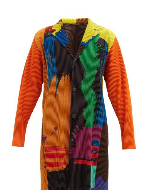 Matchesfashion.com Homme Pliss Issey Miyake - Brushstroke-print Technical-pleated Coat - Mens - Multi