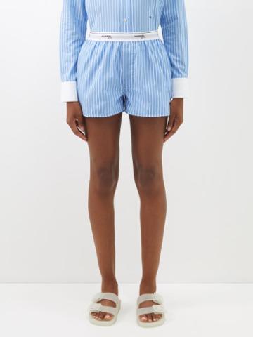 Hommegirls - Striped Cotton Boxer Shorts - Womens - Blue Stripe