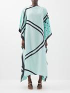 Louisa Parris - The Long Silk Crepe De Chine Maxi Dress - Womens - Blue Print