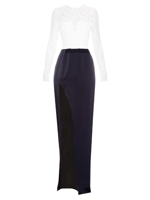Galvan Bi-colour Satin And Corded-lace Gown