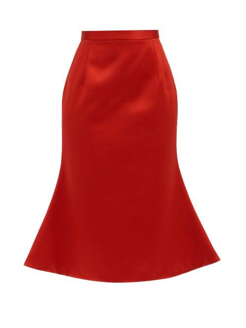 Matchesfashion.com Christopher Kane - High-rise Flared Satin Midi Skirt - Womens - Red
