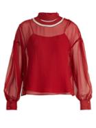 Matchesfashion.com Fendi - Cut Out Neck Silk Chiffon Blouse - Womens - Red
