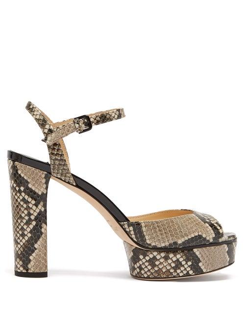Matchesfashion.com Jimmy Choo - Peachy 105 Python-effect Leather Platform Sandals - Womens - Python