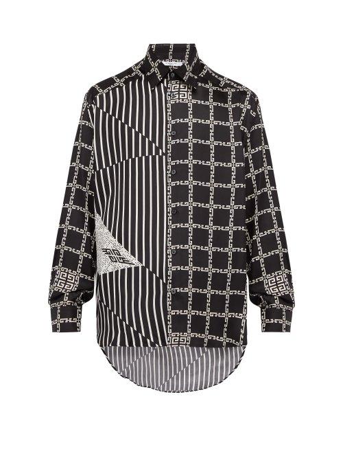 Matchesfashion.com Givenchy - Chain And Stripe Print Silk Shirt - Mens - Black White