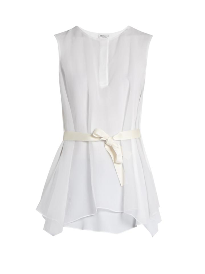 Brunello Cucinelli Organza-overlay Crepe Top