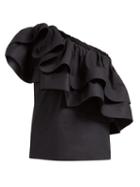 Matchesfashion.com Franoise - Ruffled One Shoulder Cotton Top - Womens - Black