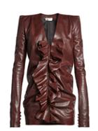 Matchesfashion.com Saint Laurent - Ruffled Panel Leather Mini Dress - Womens - Dark Brown